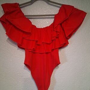 Zara Fuchsia Ruffled Off-Shoulder Bodysuit